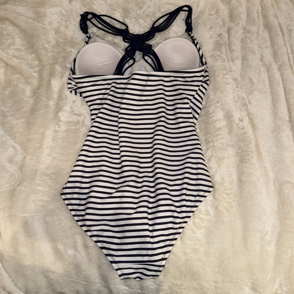 KONA SOL Striped Navy & White Swimsuit - Picture 3 of 5